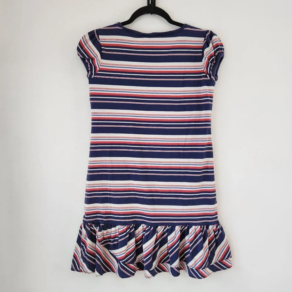 Ralph Lauren Girls Summer Dress Red Blue Striped Drop Waist Casual Size L 12/14